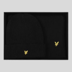 set regalo Lyle & Scott con sciarpa e cappello a coste